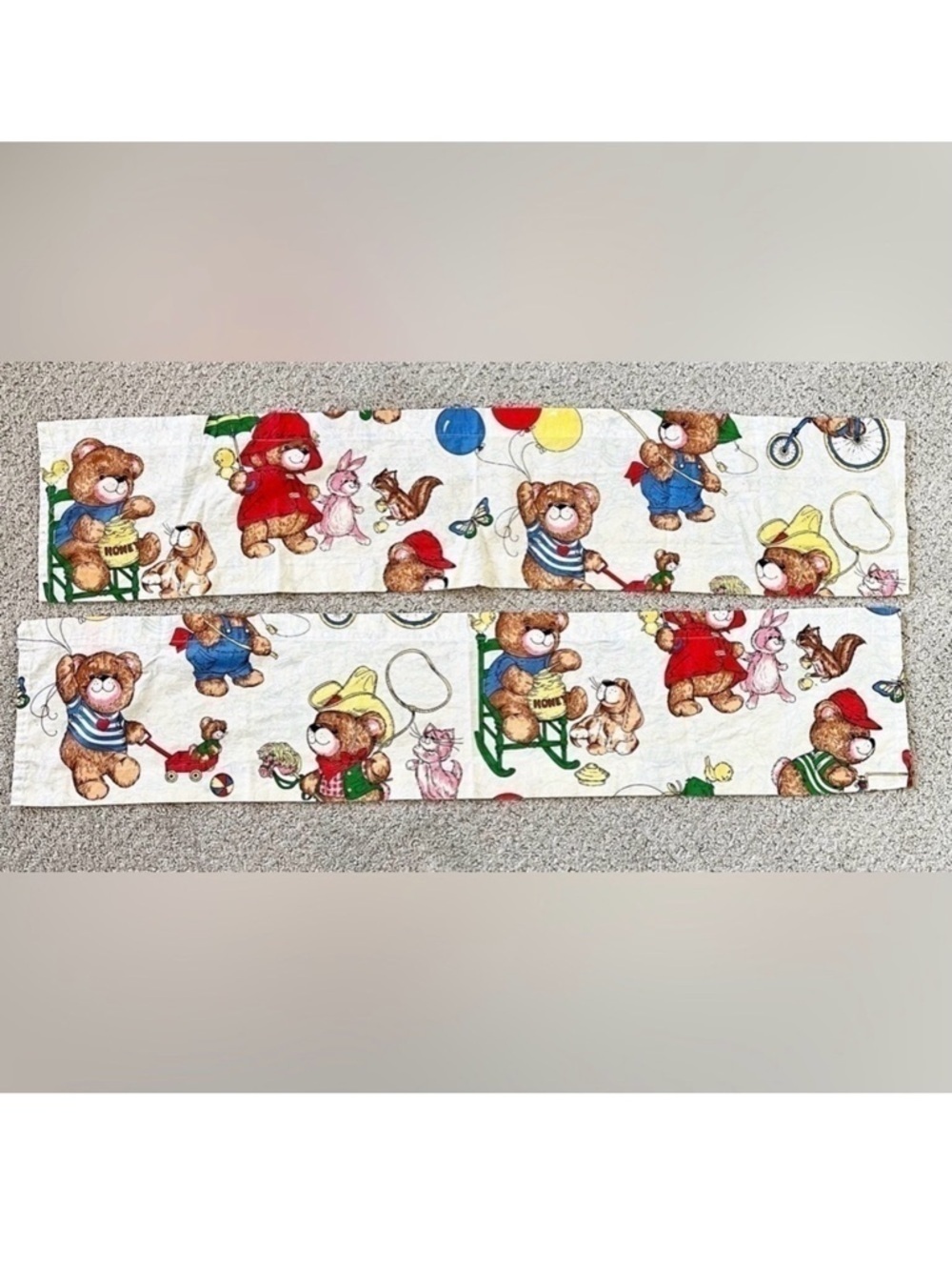 Vintage Cranston Teddy Bear Valances Western Honey Bird Blue Red Woodland Set 2x